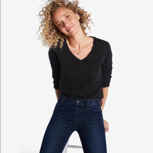 Soft Cotton V Neck T Shirt Black Long Slee… - Picture 2 of 9